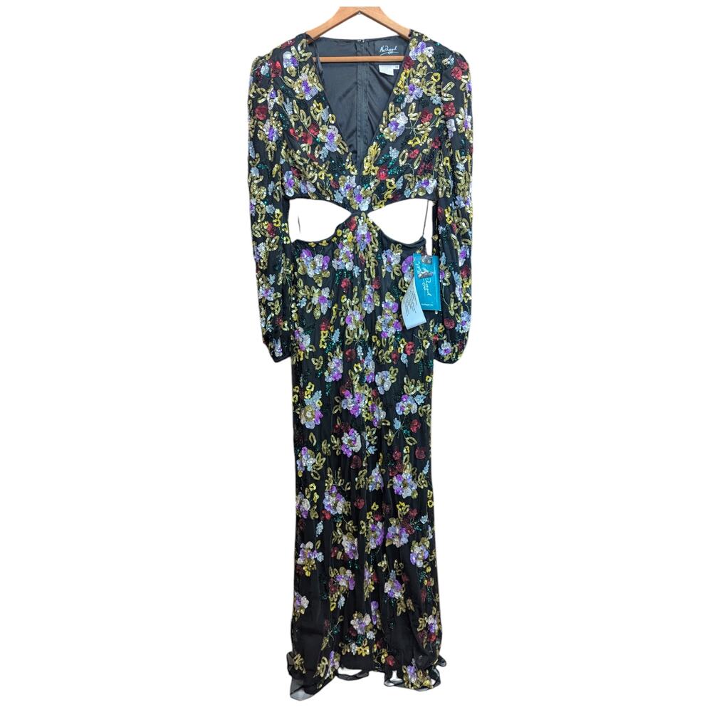 Mac Duggal Floral Sequin Cutout Gown Size 10 – Black Multicolor Long Dress NWT - Picture 4 of 7